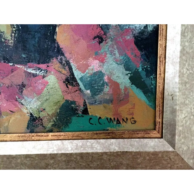 1950s Framed Abstract Painting by C.C Wang For Sale - Image 5 of 6