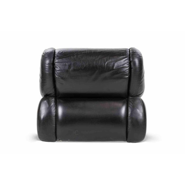 1970s Vintage Black Leather Lounge Armchair, Italy, 1970s For Sale - Image 5 of 8