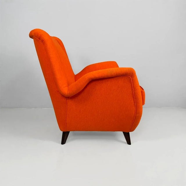 Mid-Century Modern Italian Mid-Century Modern Orange Fabric and Wood Armchair, 1950s For Sale - Image 3 of 18