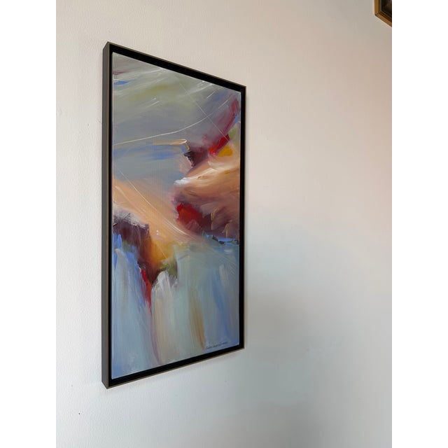Contemporary abstract acrylic painting by artist Eileen Walden Johnson, featuring expressive brushwork and a vibrant...