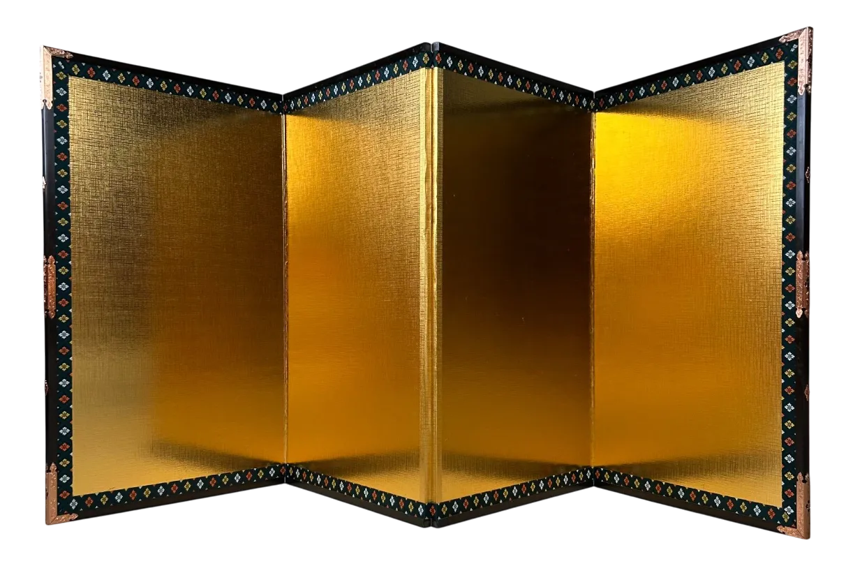 Small Japanese Byōbu Folding Screen in Gold Color, 1970s | Chairish