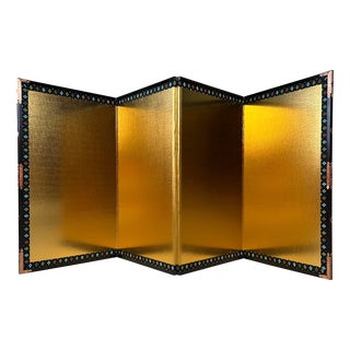 Small Japanese Byōbu Folding Screen in Gold Color, 1970s For Sale