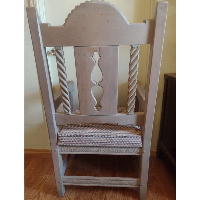 Late 20th Century Late 20th Century Ernest Thompson Santa Fe Style - Southwest Carved Wood Armchair With Sunburst Back For Sale - Image 5 of 13