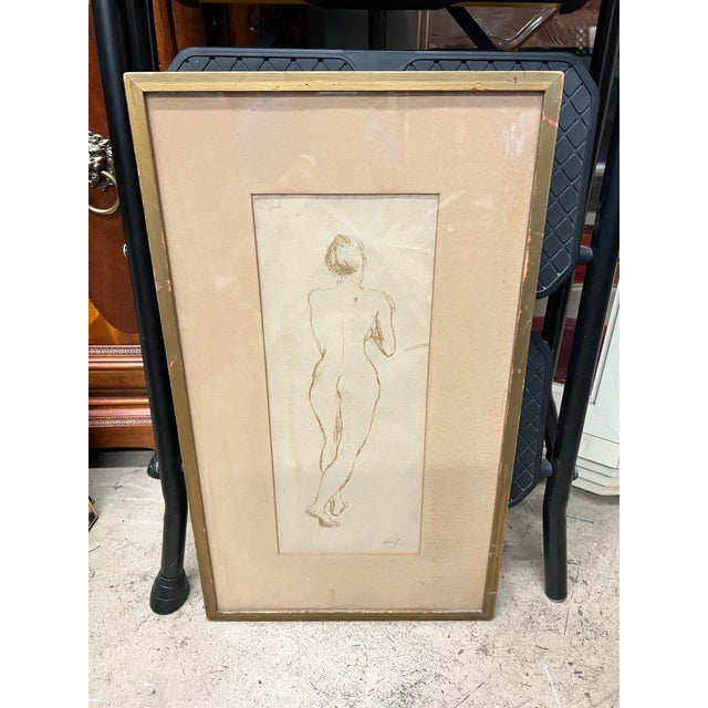 Mid 20th Century Vintage Figurative Sketch Figure Study Nude Signed Matted & Framed For Sale - Image 5 of 8