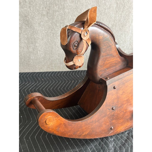 Wood Vintage Late 20th Century Handcrafted Solid Cherry Wood Child’s Rocking Horse For Sale - Image 7 of 12