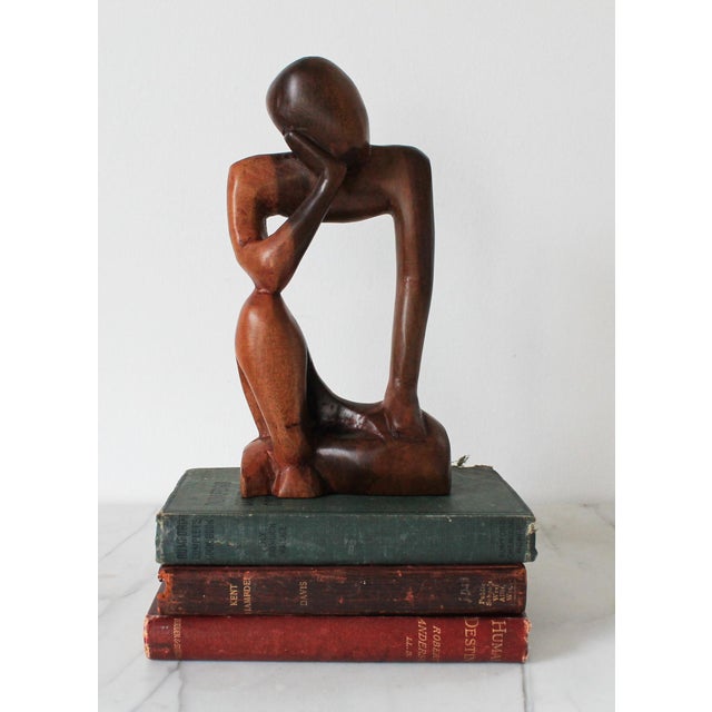 Mid-Century Abstract Modern Hand-Carved Thinking Figural Sculpture For Sale - Image 9 of 10
