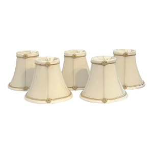 Ivory Faux Silk / Fabric Lined Lampshades With Tan Rosette Embellishment - Set of 5