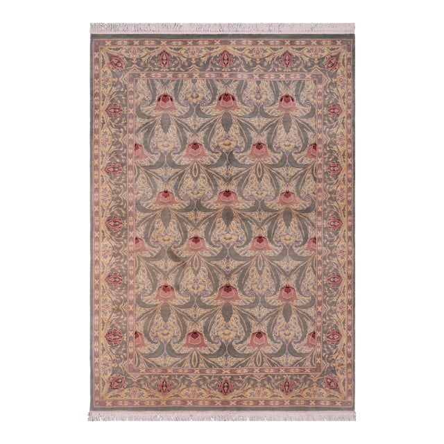 Shabby Chic 1990's Pak-Persian Green/Green Wool Rug - 4'7'' X 7'3'' For Sale