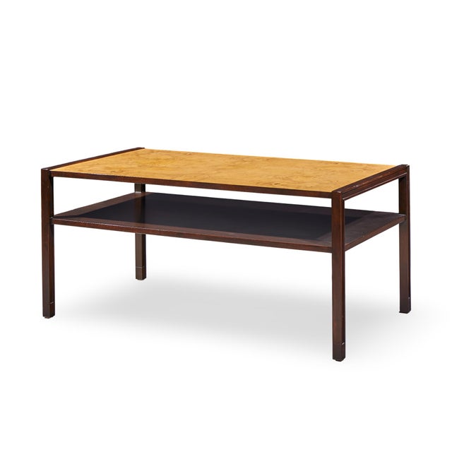 Brown Edward Wormley for Dunbar Mid Century 2-Tier Burlwood and Mahogany Coffee Table For Sale - Image 8 of 10