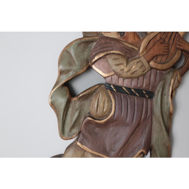 Vintage Mexican Hand Carved Wood Angels With Instruments For Sale - Image 10 of 18