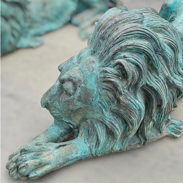 Metal 1960s Large Bronze Lions Statue a-Pair For Sale - Image 7 of 17