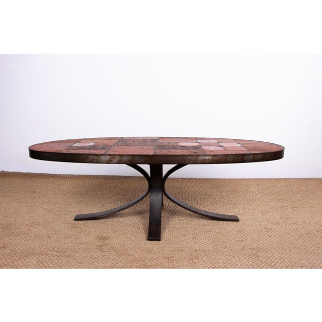 Mid-Century Modern Coffee Table in Lava Stone, Ceramic and Steel by Jean Jaffeux, 1960s For Sale - Image 3 of 15
