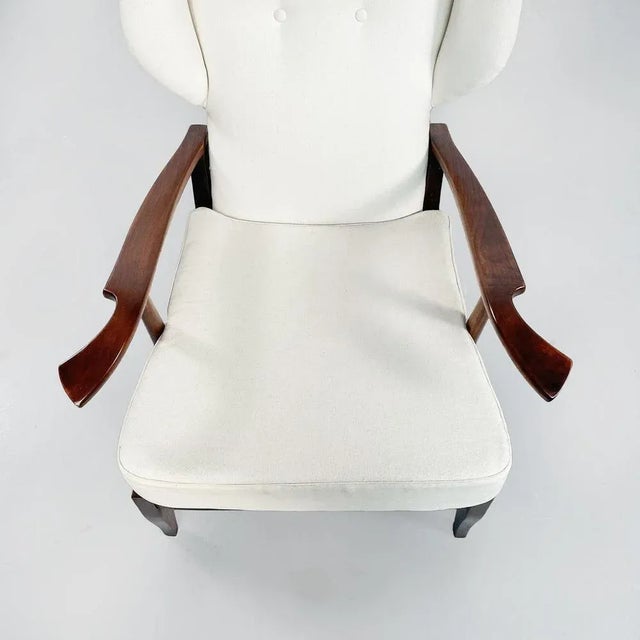 Wood Mid-Century Italian White Fabric & Wooden Armchair by Paolo Buffa, 1950s For Sale - Image 7 of 18