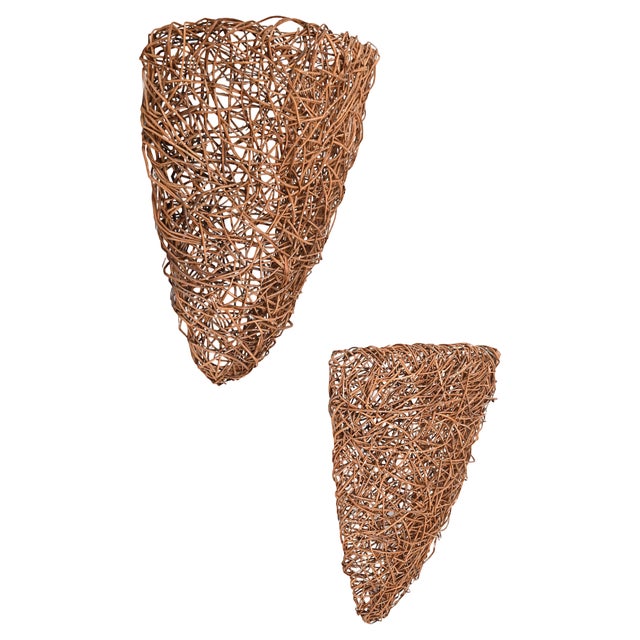 Mid-Century Italian Rattan Nesting Wall Lamps, 1970s, Set of 2 For Sale