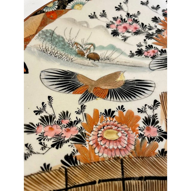 1900 - 1909 Large Antique Hand Painted Kutani Shallow Bowl by Shozo For Sale - Image 5 of 12