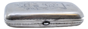 Silver Cigarette Case with Embossed Applications on the Lid and Gold Interior
