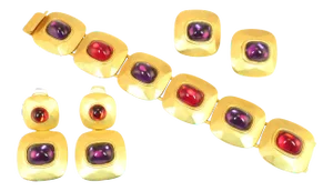 Vintage 1960s Mid-Century Modern Designer Jewel-Tone Bracelet & Earrings - 5 Pieces