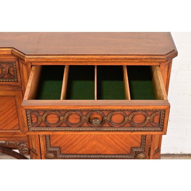 1920s French Regency Louis XVI Carved Walnut and Burl Wood Sideboard by Johnson-Handley-Johnson Furniture, Circa 1920s For Sale - Image 5 of 13