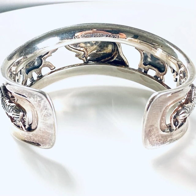 Vintage Kieselstein Cord Sterling Silver Elephant Cuff Bracelet For Sale - Image 4 of 10