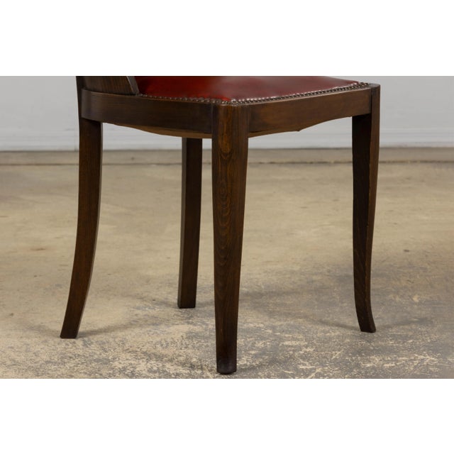 1930s French Art Deco Maple Gondola Dining Chairs W/ Red Faux Leather - Set of 6 For Sale - Image 9 of 18