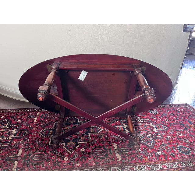 Jonathan Charles Country Farmhouse Collection Oval Parquet Cocktail Table, Drop-Down Ends For Sale - Image 11 of 12