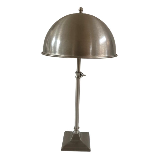 Vintage Nickle Plated Adjustable Table Lamp with Hardwired Integral Helmet Shade For Sale