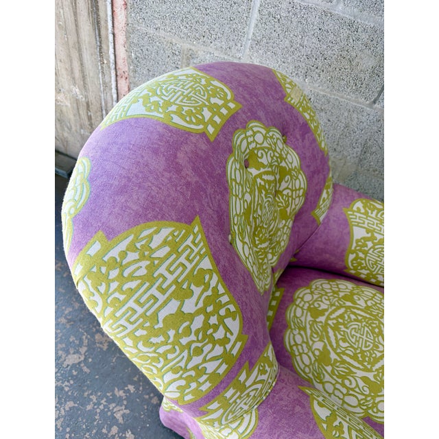 Textile Chinoiserie / Hollywood Regency Fully Upholstered Lounge Chair by Laura Richard. Circa 1990s For Sale - Image 7 of 15