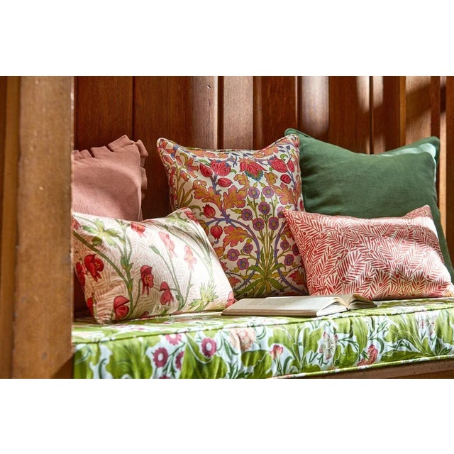 English Morris & Co Leicester Fabric in Sour Green/Plum - a Sample For Sale - Image 3 of 3