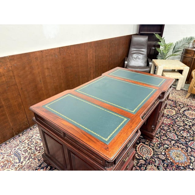 English Chesterfield Desk with Green Leather Top For Sale - Image 14 of 18
