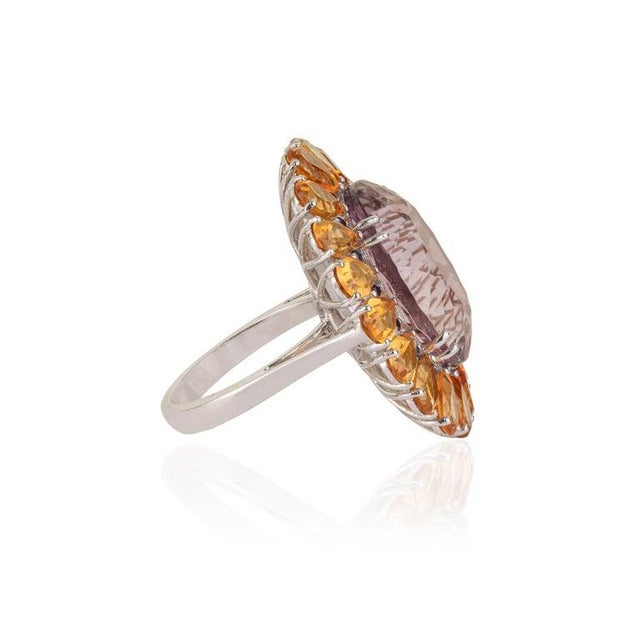 Art Deco Handcrafted Multi-Gemstone Sunflower Ring in Solid Sterling Silver, Size 7.5 For Sale - Image 3 of 16