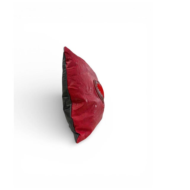 Handcrafted Red Leather and Silk Heart Pillow by Iuri Shubladze For Sale - Image 4 of 7