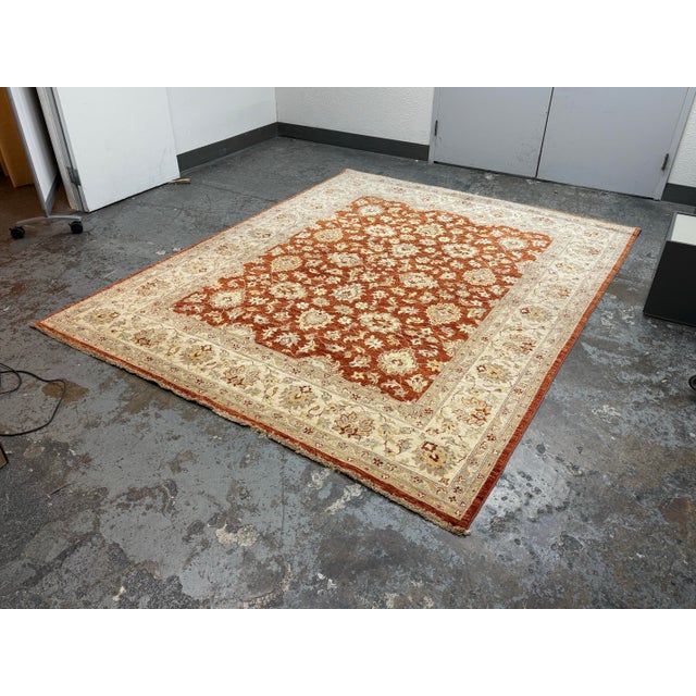 7ft 11in × 9ft 11 in Pak-Veg Hand-Knotted Floral Wool Area Rug For Sale - Image 4 of 12