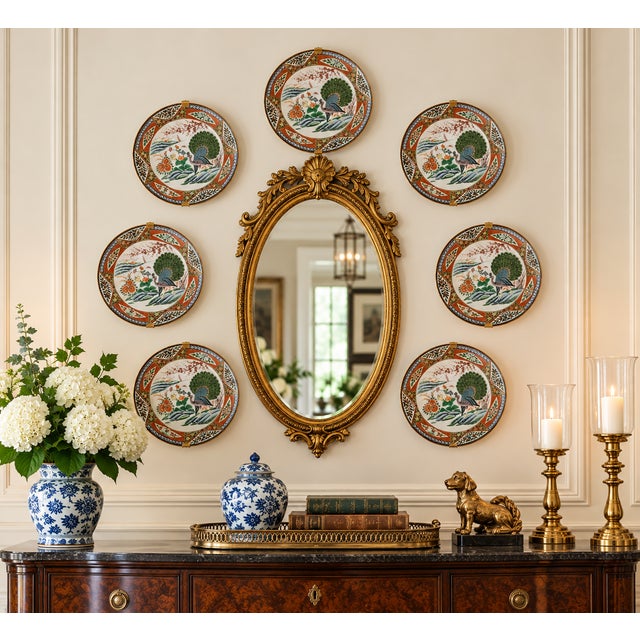 Chinoiserie Late 19th Century Chinese Kangxi Style Famille Verte Peacock Porcelain Plates – Set of 7 For Sale - Image 3 of 13