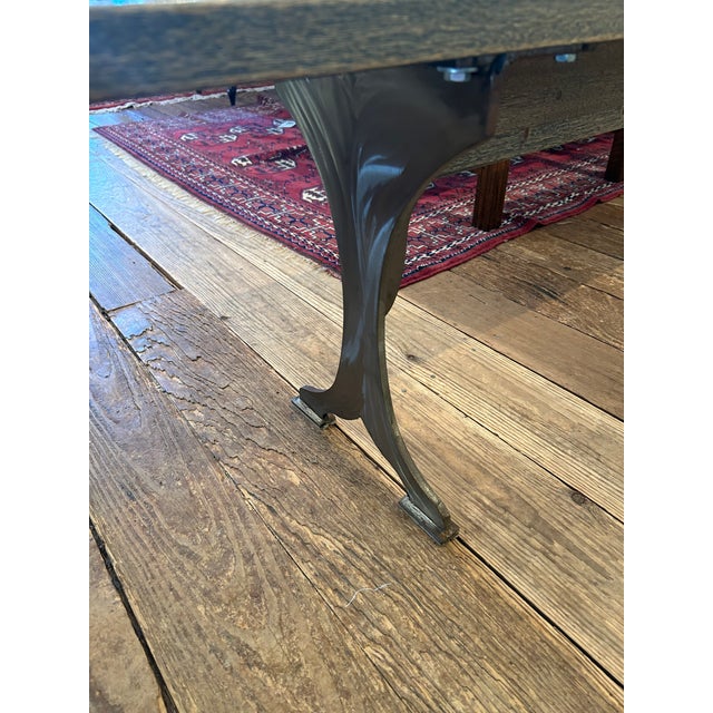 Custom Industrial Flooring Dining Table With Modern Wishbone Steel Legs For Sale - Image 16 of 16