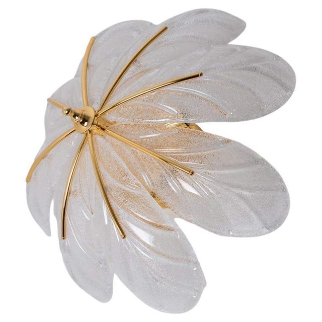 Murano Glass and Brass Eight Leaves Chandelier, 1960s For Sale - Image 12 of 12