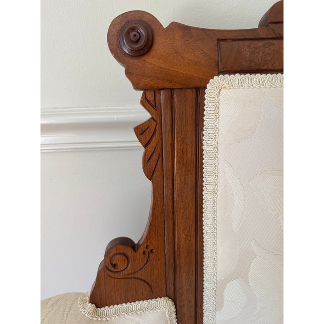 Wood Antique Victorian Eastlake Walnut Settee/Loveseat - Reupholstered For Sale - Image 7 of 9