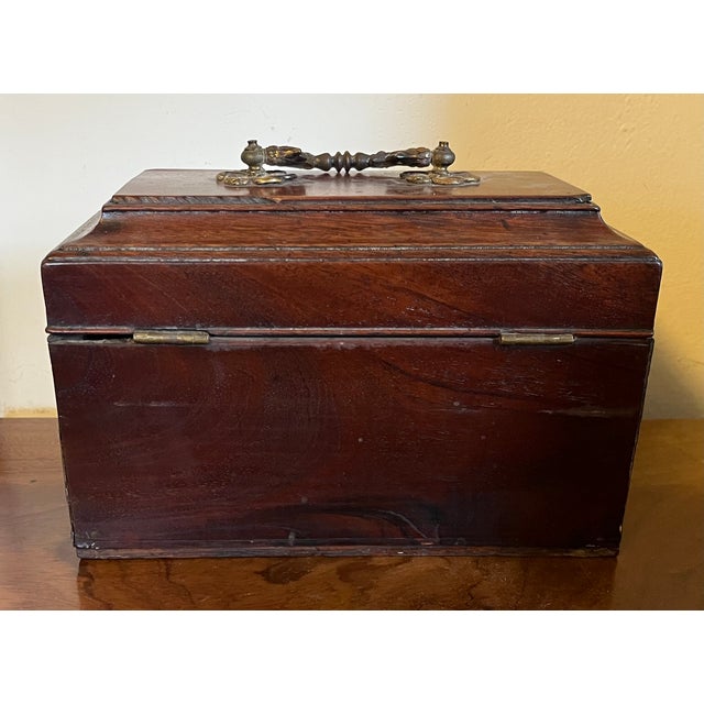 Brown Antique 18th Century English George II Highly Figured Mahogany Tea Caddy Box With Gilt Bronze Handle & Escutcheon For Sale - Image 8 of 12