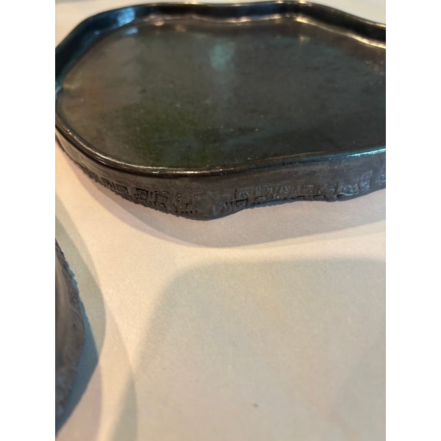 Contemporary 1990s Wabi-Sabi Style Organic Glazed Ceramic Display Slabs – Graduated Sculptural Pair For Sale - Image 3 of 11