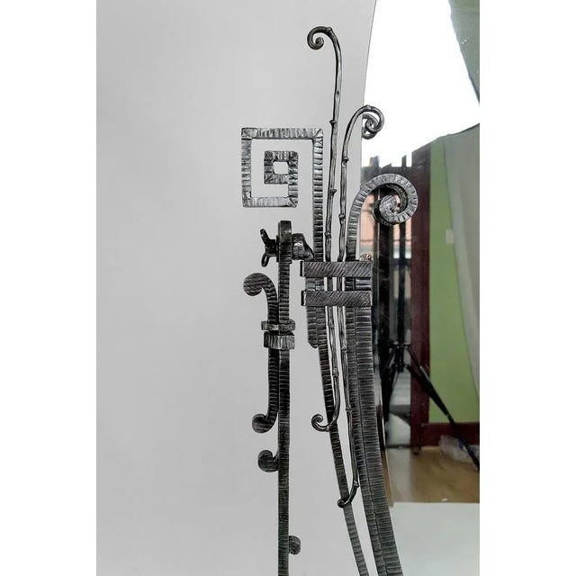 Black Vintage Art Deco Floor Mirror in Wrought Iron by Edgar-William Brandt, 1920 For Sale - Image 8 of 13