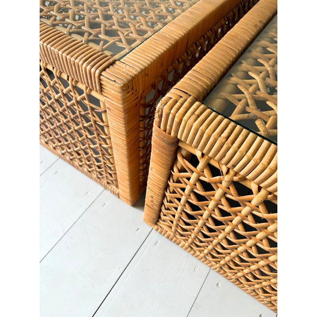 Mid-Century Rattan Cube Coffee Table with Glass Top from Habitat, Britain, 1960s For Sale - Image 14 of 17