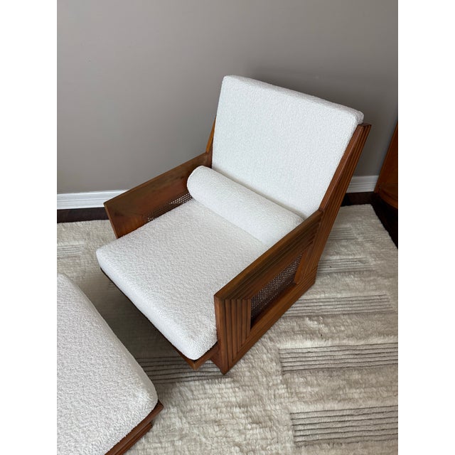Mid-Century Modern Vintage Cane Chair and Ottoman Set For Sale - Image 3 of 12