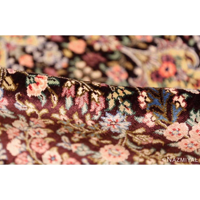 Nazmiyal Collection Fine Brown Silk Persian Qum Area Rug For Sale - Image 4 of 9