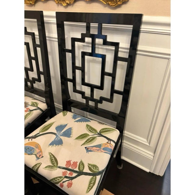 Black Lacquered Fretwork Dining Chairs Attributed to Jean Claude Mahey for Roche Bobois - Set of 4 For Sale - Image 12 of 12