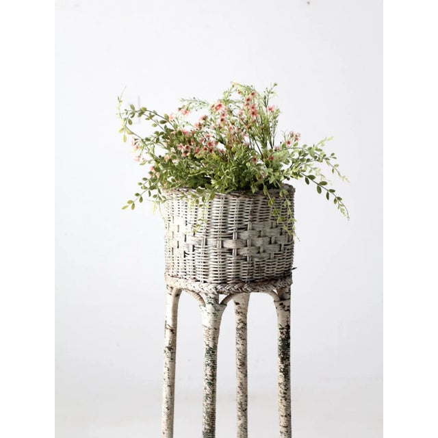 Antique White Wicker Planter For Sale - Image 4 of 13