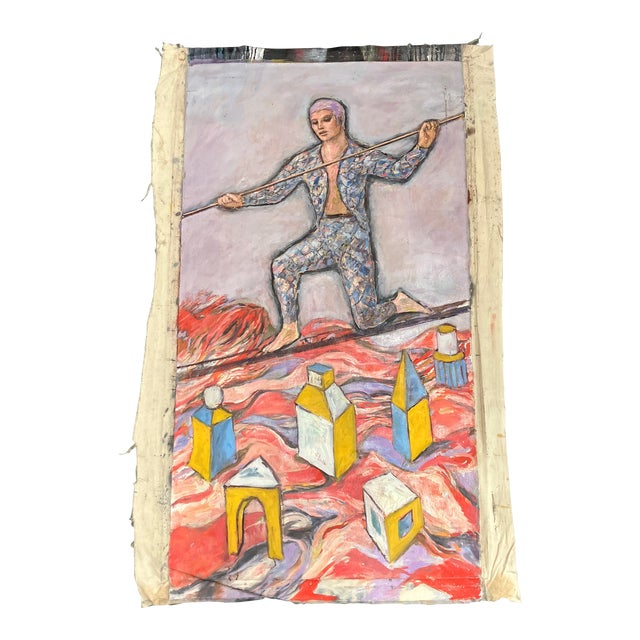 1980s Original Surrealist Expressionist Acrobat Painting “The Wound” For Sale