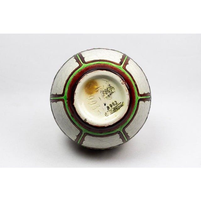 Cream Art Deco Vase in Crackled Beige Glazed Ceramic with 983 Decoration by Charles Catteau for Boch La Louvière, 1925 For Sale - Image 8 of 12