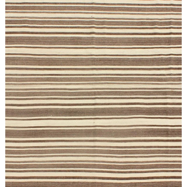 Mid 20th Century Vintage Turkish Flat-Weave in Muted Colored Kilim in Taupe, Brown and Cream For Sale - Image 5 of 7