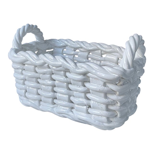 Late 20th Century Signed Italian Ceramiche Woven Basket For Sale