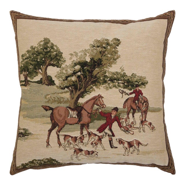English Hunt I Tapestry Cushion With Feather Filler - 46x46cm (18"x18") For Sale