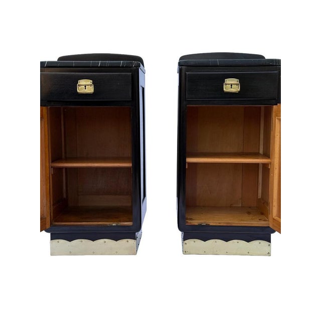 Viennese Art Deco Nightstands with Black Marble Tops and Brass Details, c. 1940, Set of 2 For Sale - Image 6 of 9